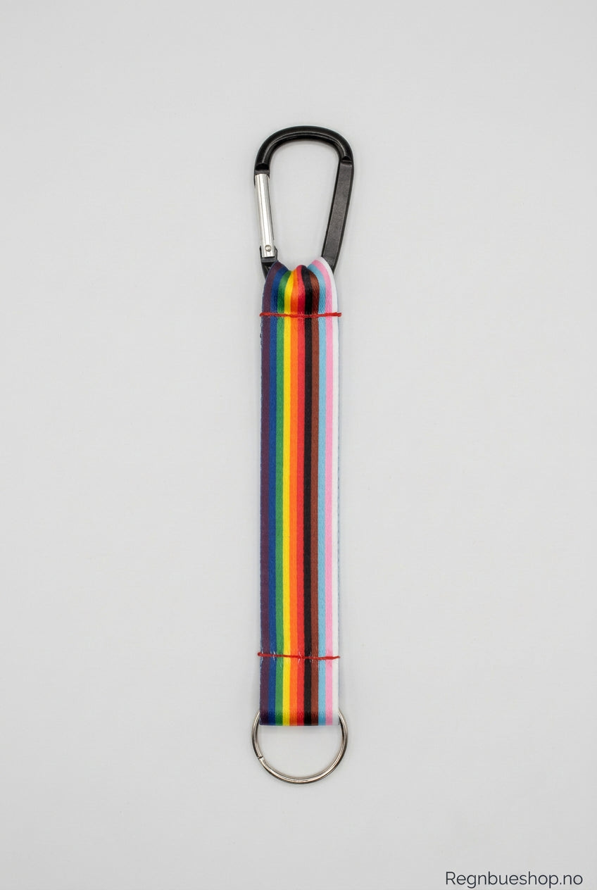 Nøkkelring med kort nøkkelbånd og karabinkrok progressiv pride pridebutikken regnbueshop