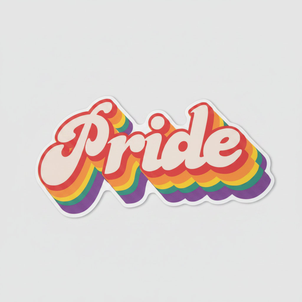 Retro Pride utendørs vinylklistremerke regnbueshop pridebutikken 15 cm bredt