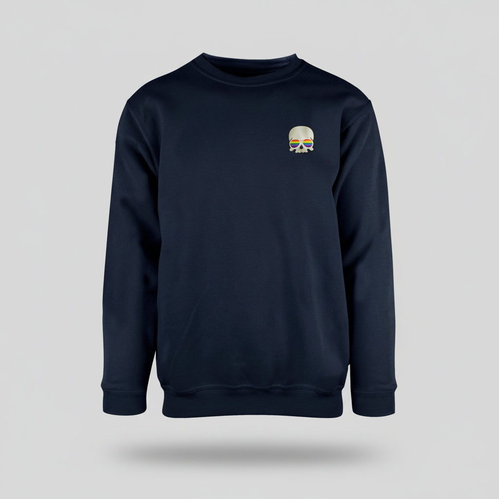 Regnbueshop - Genser Regnbue Hodeskalle - Genser - mørk blå genser med pride motiv