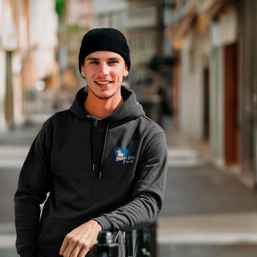 Regnbueshop - Hoodie Sounds Gay Im In - Genser - Mann med sort hettegenser med pride motiv