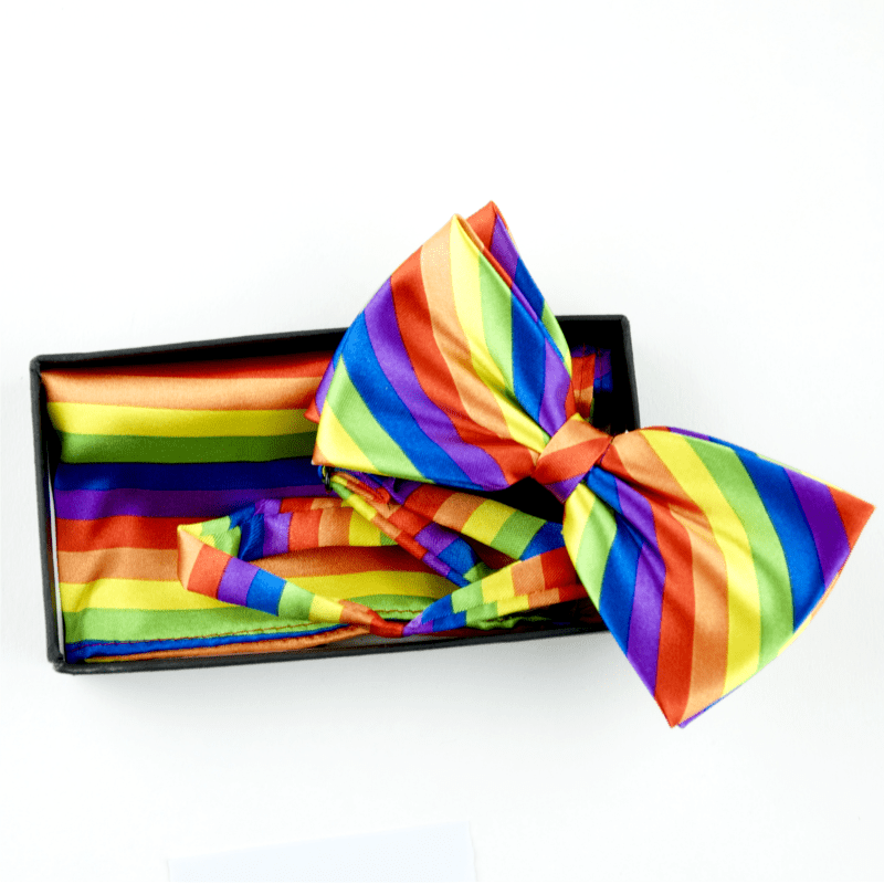 Regnbueshop - Sløyfe Med Firkantet Pocket Square Regnbue - Accessories
