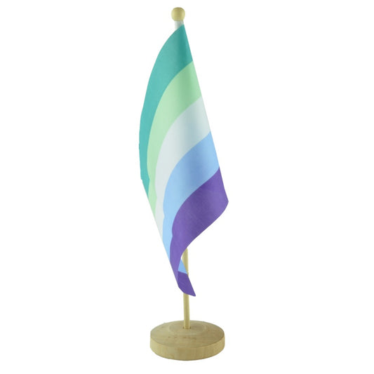 Homofil mann Pride Bordflagg med sokkel i tre