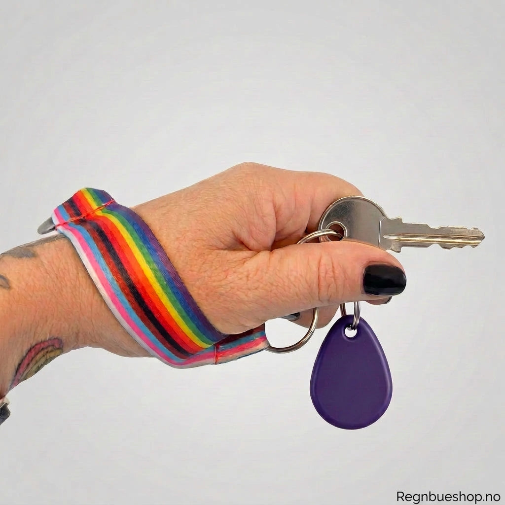 Nøkkelring med kort nøkkelbånd og karabinkrok progressiv pride pridebutikken regnbueshop