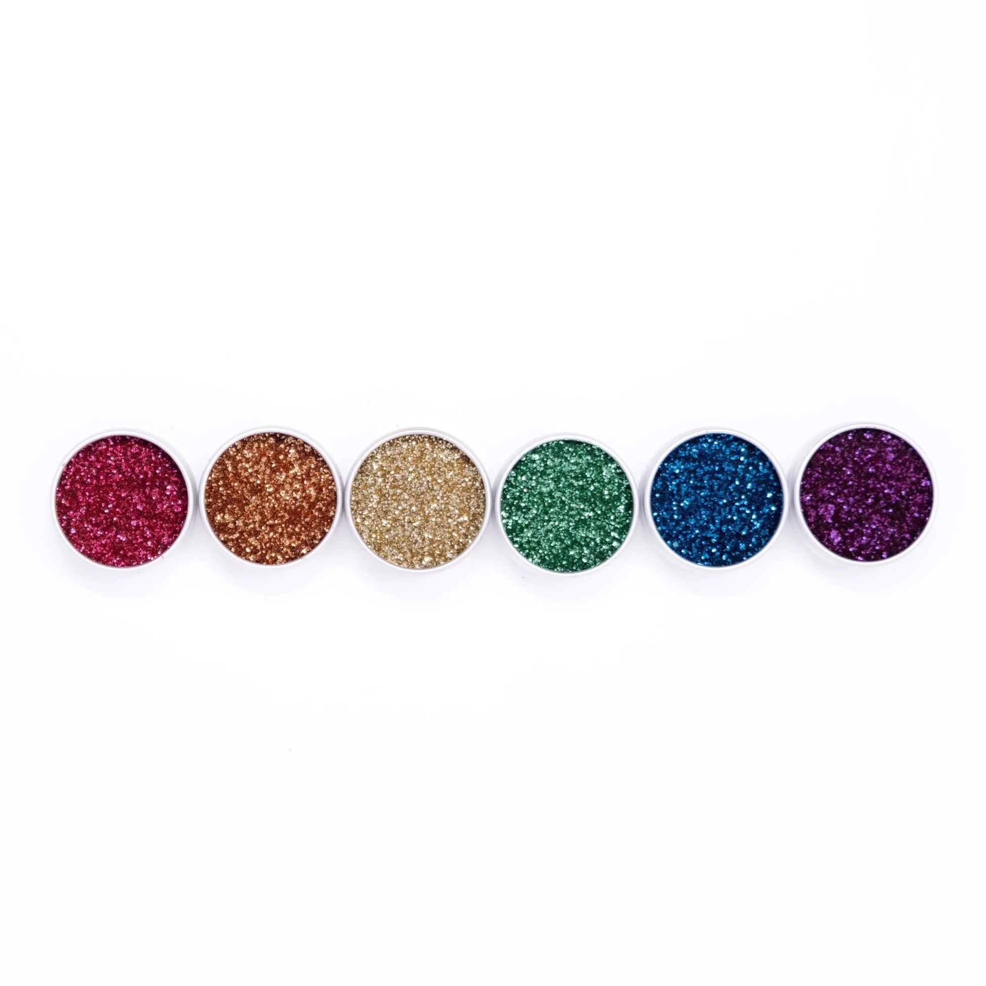 glitter i regnbuens farger, perfekt for ansikt, kropp og hår.