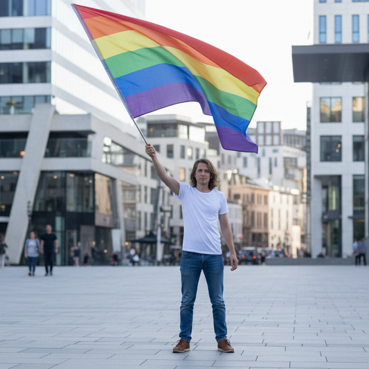 Stort prideflagg på tekleskopstang