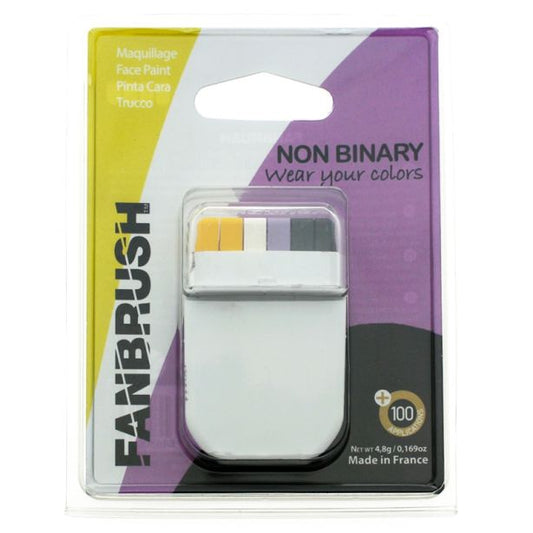 Regnbueshop - FANBRUSH Ansiktsfarge - Ansiktsdekorasjon- Ikke-binær ansiktsfarge i Fanbrush med gul, hvit, lilla og svart stripe.