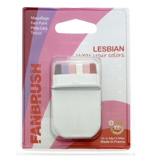 Regnbueshop - FANBRUSH Lesbisk Ansiktsfarge - Ansiktsdekorasjon - Fanbrush med tre striper i lesbisk-flaggets farger – enkel ansiktsmaling med sterke pigmenter.